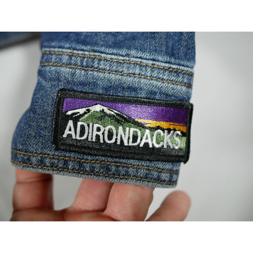 Eddie Bauer Denim Jean Jacket Patches Women XL Biker Bike Week Bands Beer - Picture 12 of 16